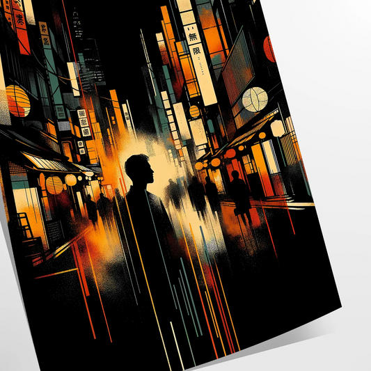 space captivating City Japan poster vibrant orange sleek black tones stunning artwork urban elegance perfect wall art lovers unique gift high quality print ideal today
