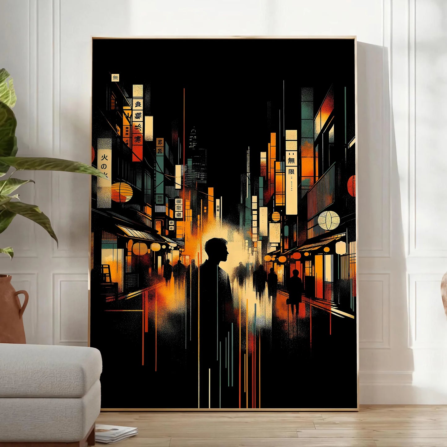 space captivating City Japan poster vibrant orange sleek black tones stunning artwork urban elegance perfect wall art lovers unique gift high quality print ideal today