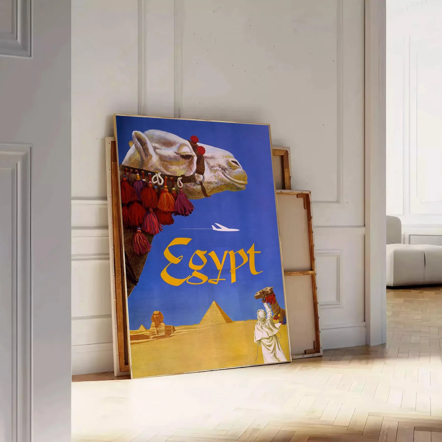 enchanting beauty Egypt Fly travel poster gray blue hues wall art touch elegance space unique gift statement artwork print sizes A4 cm A0