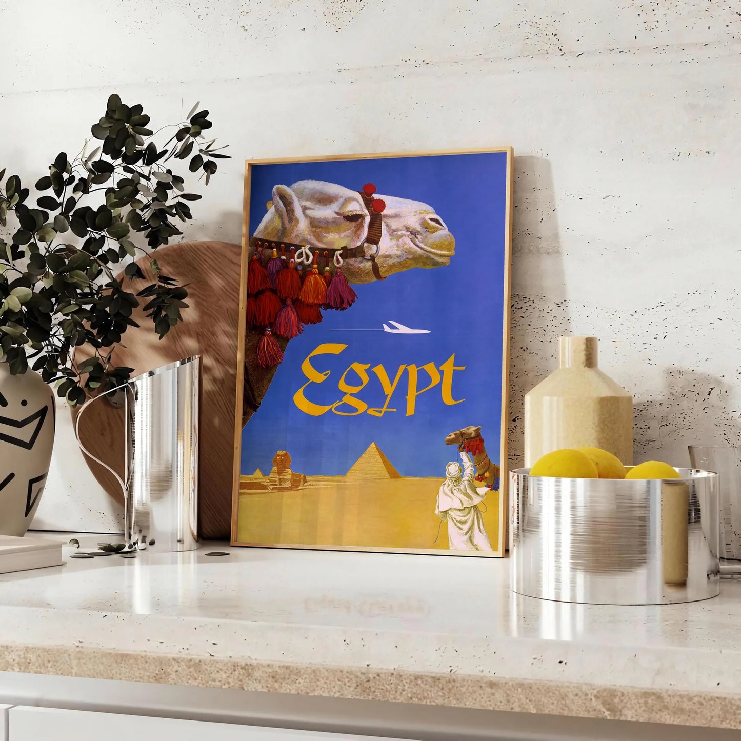enchanting beauty Egypt Fly travel poster gray blue hues wall art touch elegance space unique gift statement artwork print sizes A4 cm A0