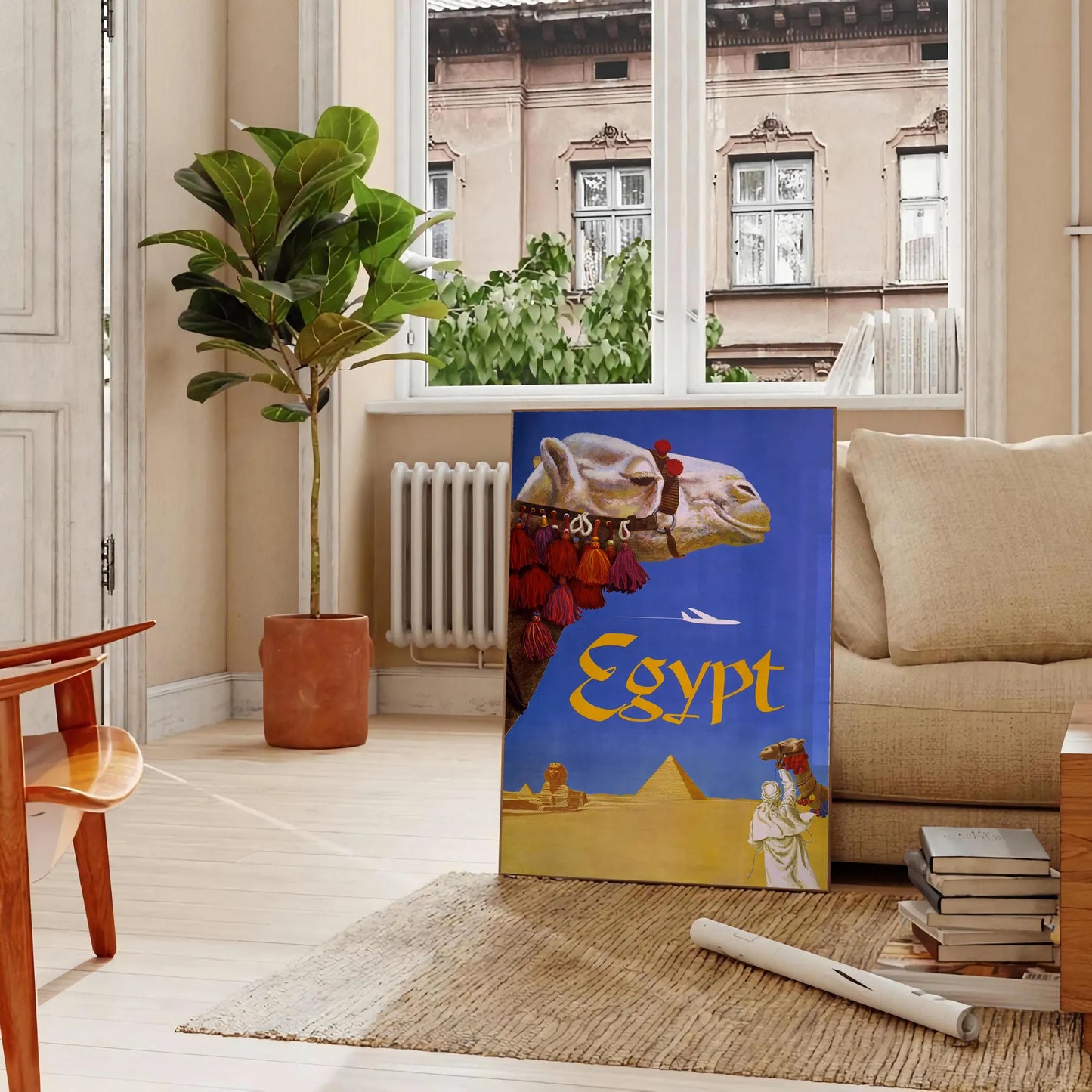 enchanting beauty Egypt Fly travel poster gray blue hues wall art touch elegance space unique gift statement artwork print sizes A4 cm A0