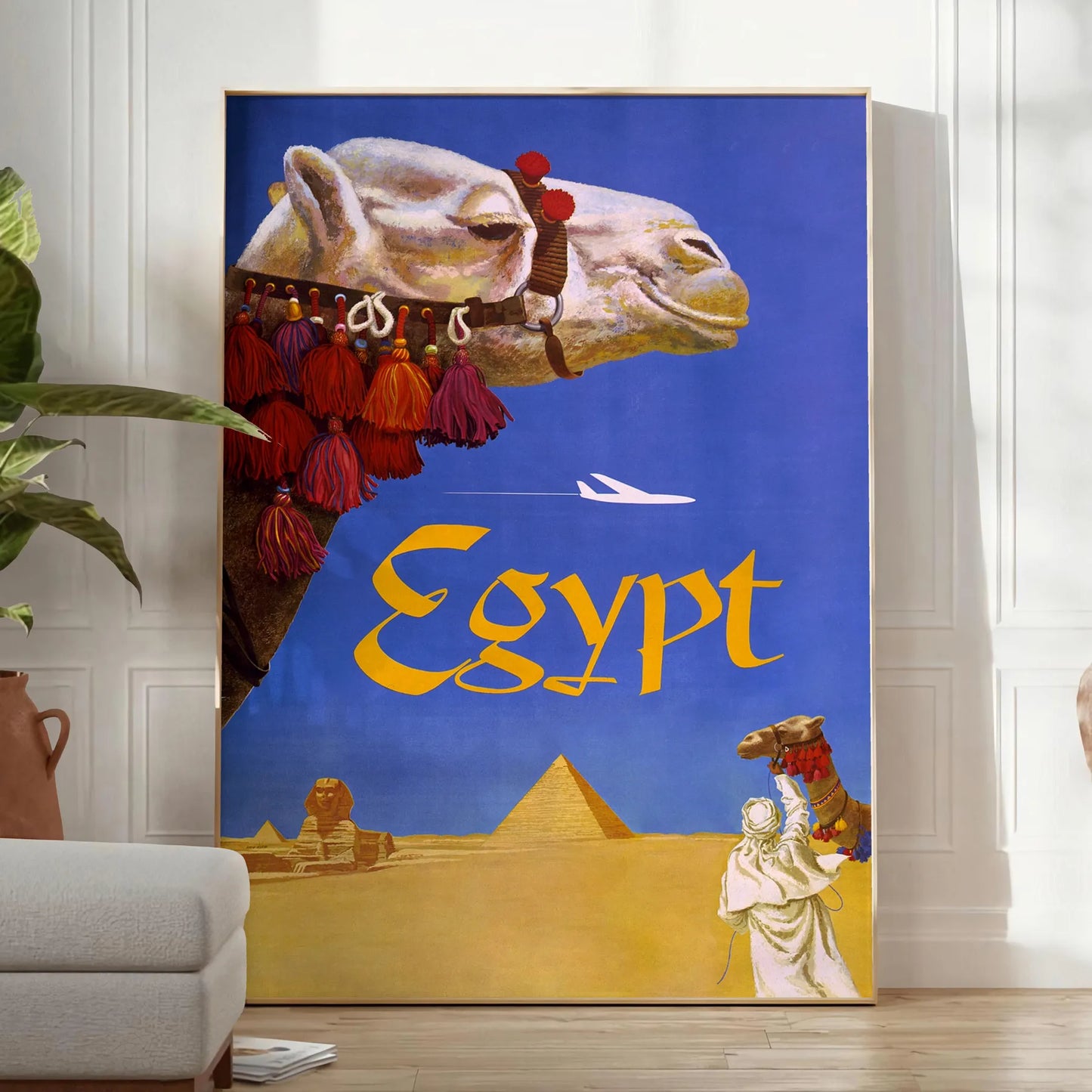 enchanting beauty Egypt Fly travel poster gray blue hues wall art touch elegance space unique gift statement artwork print sizes A4 cm A0