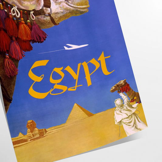 enchanting beauty Egypt Fly travel poster gray blue hues wall art touch elegance space unique gift statement artwork print sizes A4 cm A0