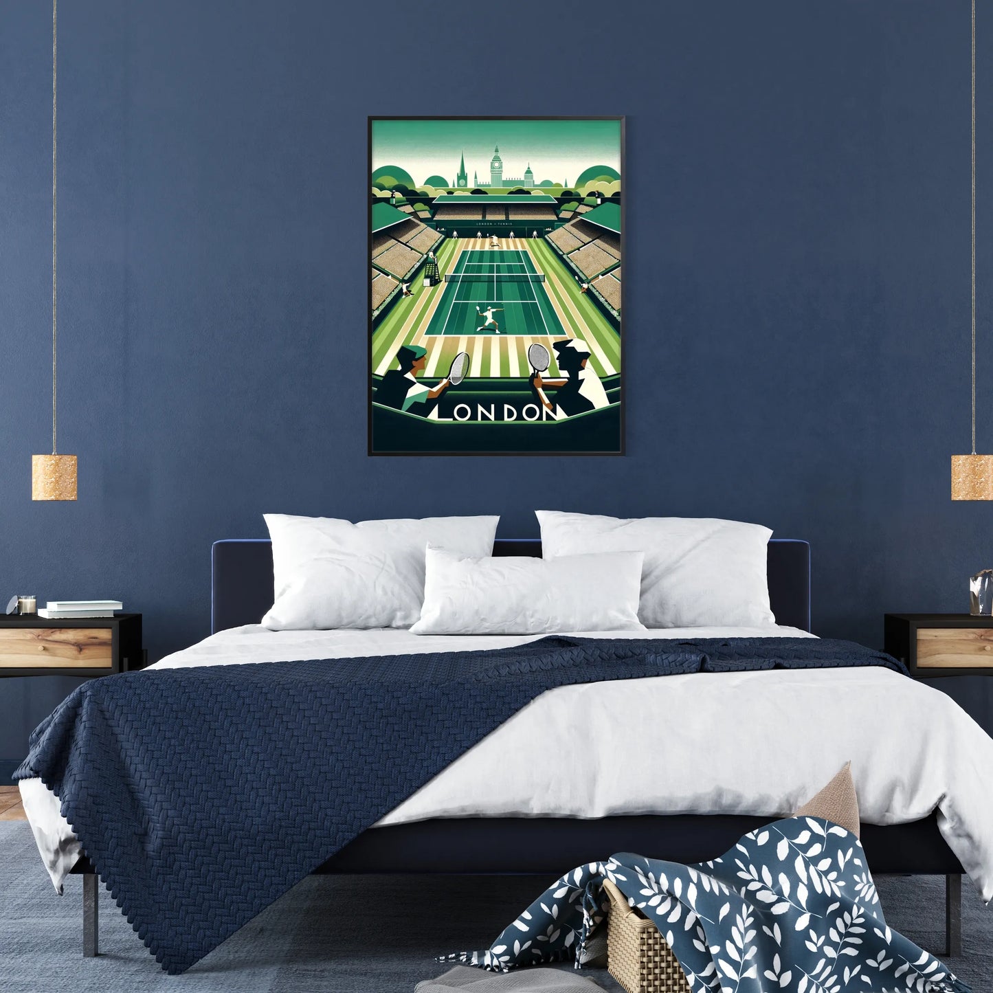 Art Deco Wimbledon tennis design highlighting Wimbledon’s legendary matches elegant living room interior framed print