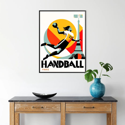spirit handball Paris Olympics vibrant poster wall art unique gift sports fans print passion artistic flair A4 cm A0 formats