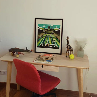 Retro Wimbledon tennis artwork inspired by Wimbledon’s iconic grass courts elegant living room interior framed print