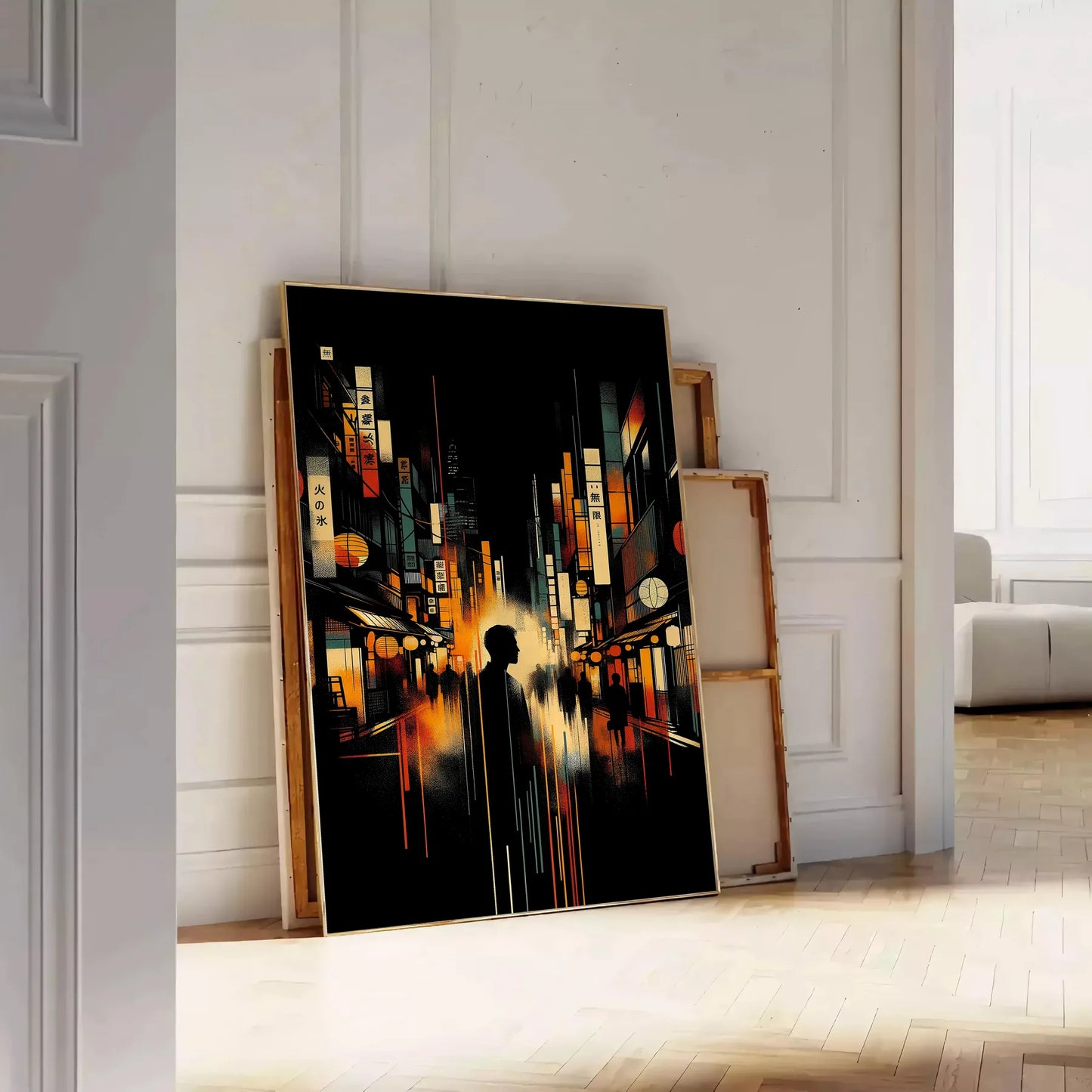 space captivating City Japan poster vibrant orange sleek black tones stunning artwork urban elegance perfect wall art lovers unique gift high quality print ideal today