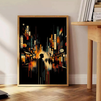 space captivating City Japan poster vibrant orange sleek black tones stunning artwork urban elegance perfect wall art lovers unique gift high quality print ideal today