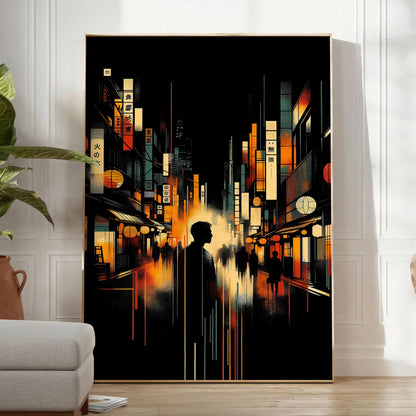 space captivating City Japan poster vibrant orange sleek black tones stunning artwork urban elegance perfect wall art lovers unique gift high quality print ideal today