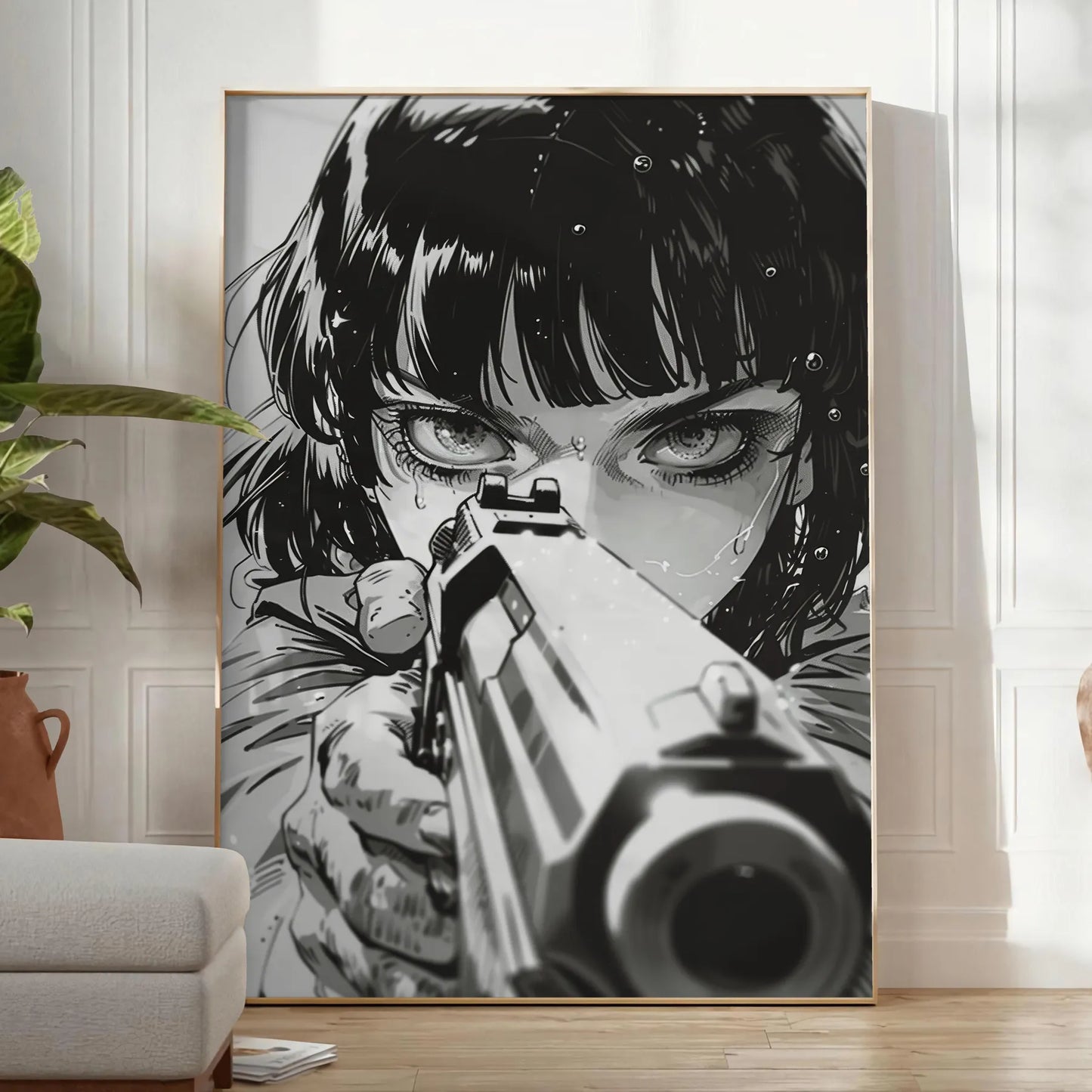 vibrant world gun manga stunning green blue poster wall art unique gift artwork essence dynamic storytelling framed frameless design style decor needs