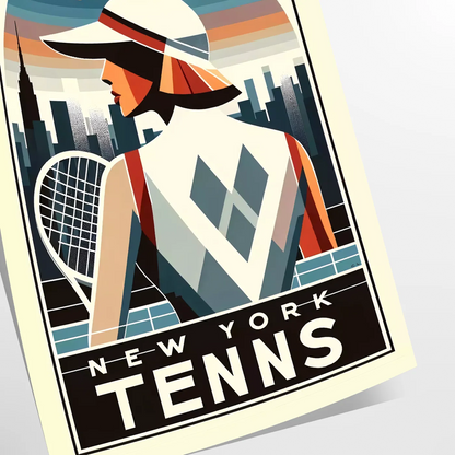 Vintage Lady New York tennis poster inspired by New York and the US Open elegant living room interior framed print