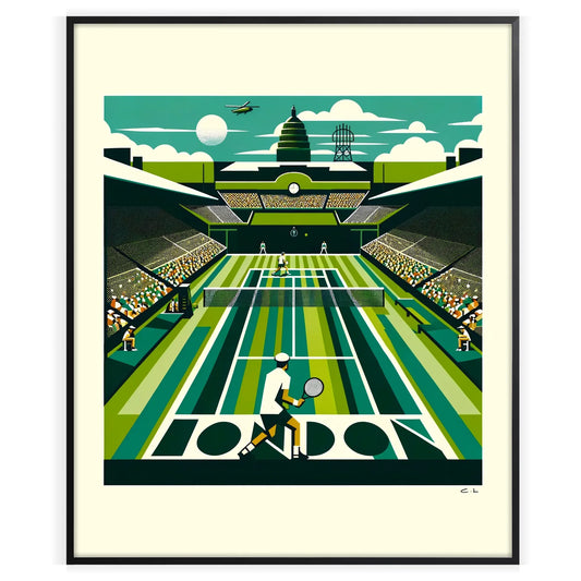 Art Deco Wimbledon tennis design highlighting Wimbledon’s legendary matches