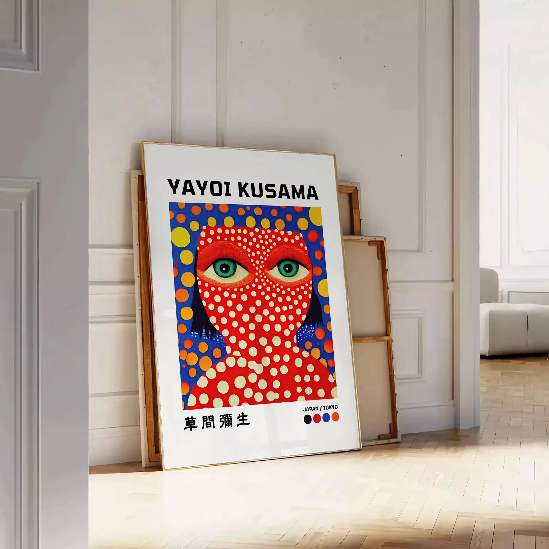 captivating Yayoi Kusama poster vibrant hues orange blue statement wall art unique gift print timeless artistic flair space exceptional artwork A4 cm A0