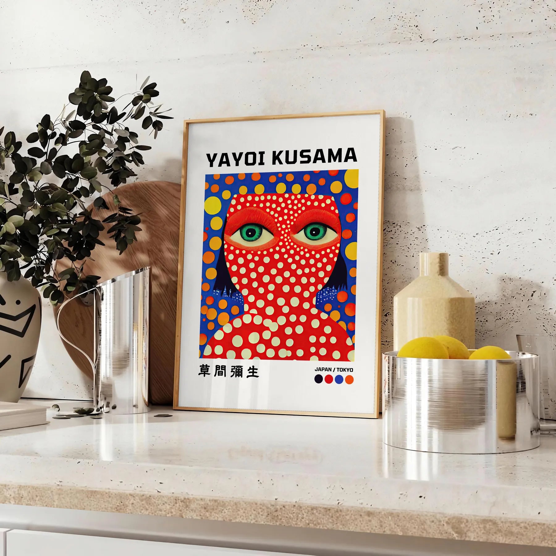 captivating Yayoi Kusama poster vibrant hues orange blue statement wall art unique gift print timeless artistic flair space exceptional artwork A4 cm A0