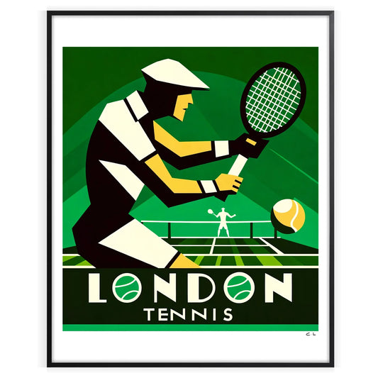 Art Deco London tennis design highlighting Wimbledon’s legendary matches