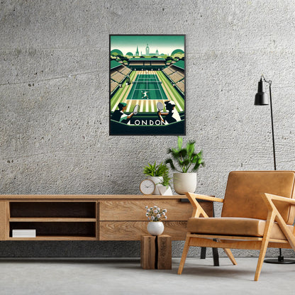Classic Wimbledon tennis poster celebrating Wimbledon’s prestigious heritage elegant living room interior framed print
