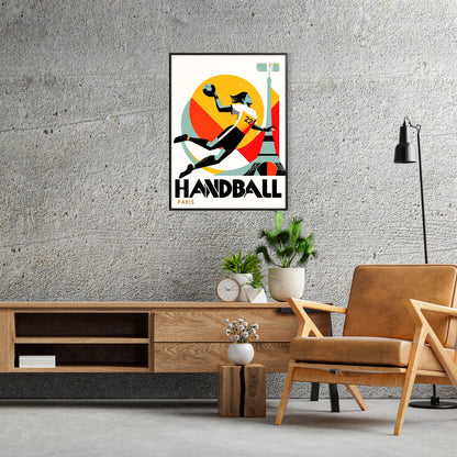 spirit handball Paris Olympics vibrant poster wall art unique gift sports fans print passion artistic flair A4 cm A0 formats